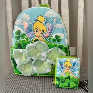 Loungefly Exclusive Disney Peter Pan Tinker Bell Clover Mini Backpack & Wallet